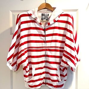 BILLABONG RED WHITE STRIPED ZIPPED HOODIE M